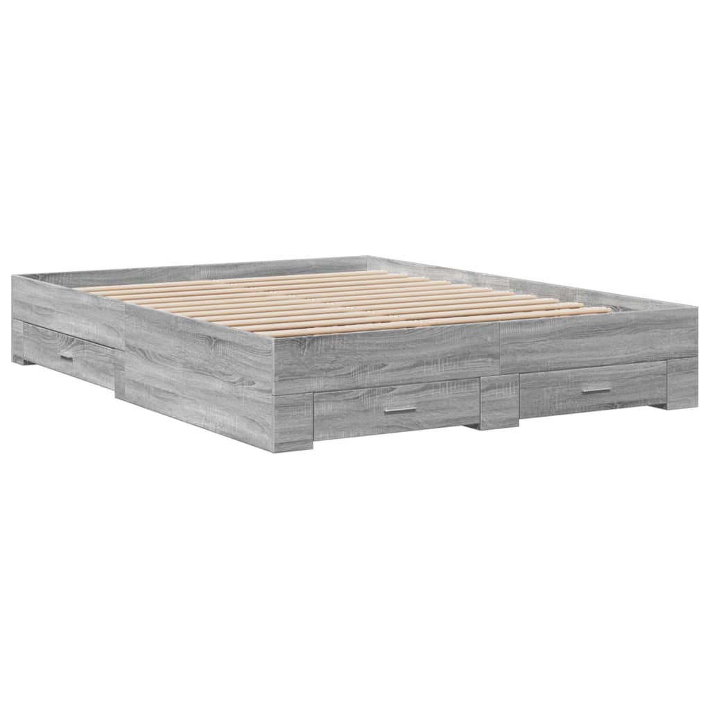 Bedframe met lades bewerkt hout grijs sonoma eiken 150x200 cm