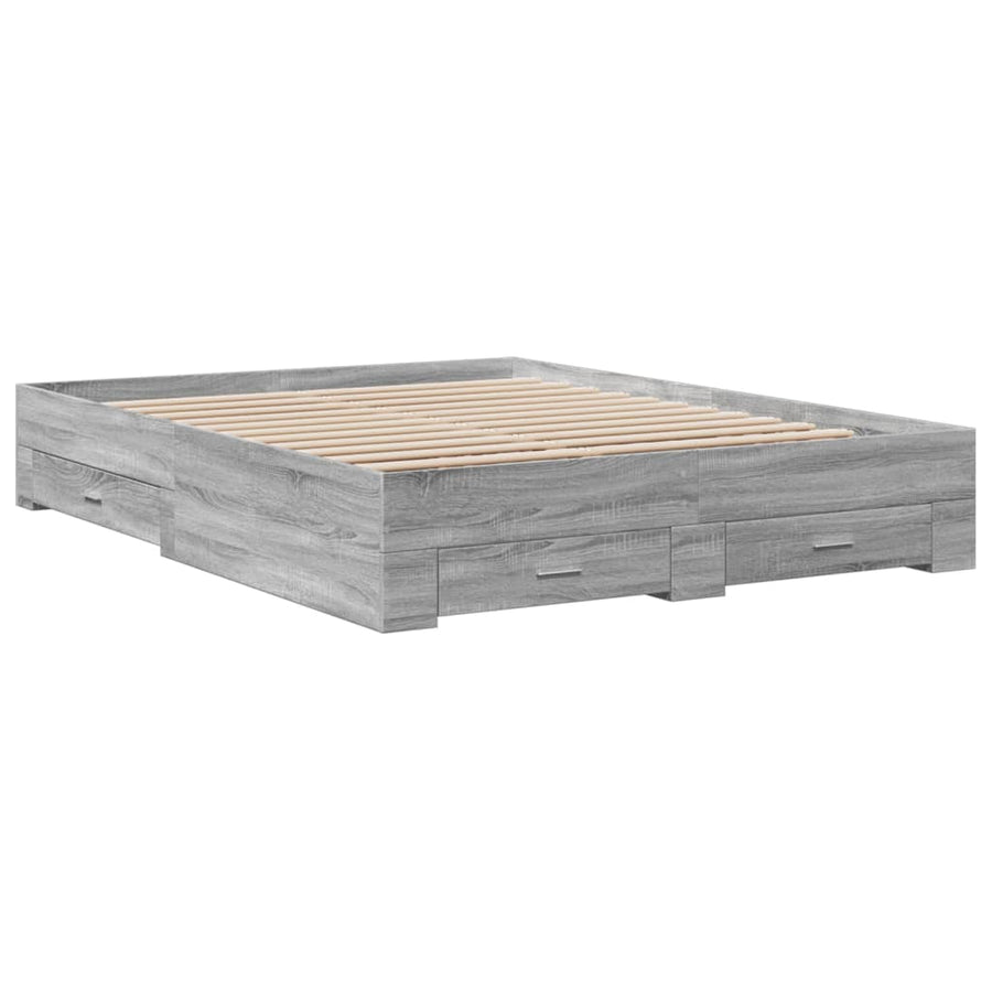 Bedframe met lades bewerkt hout grijs sonoma eiken 150x200 cm