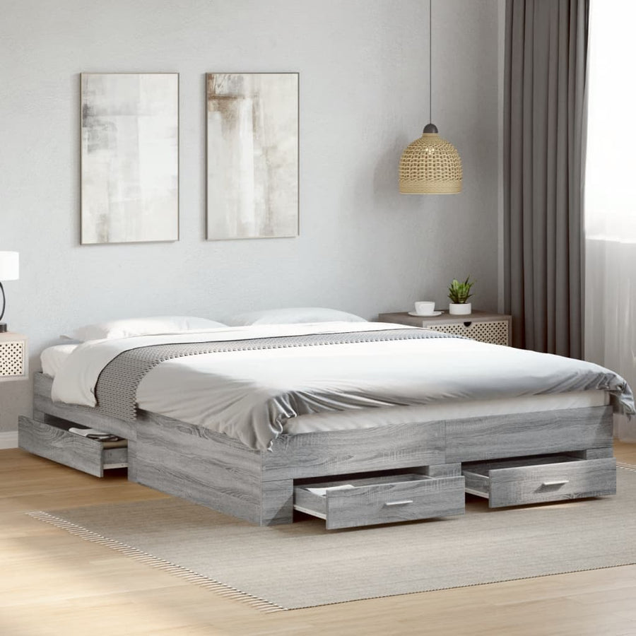 Bedframe met lades bewerkt hout grijs sonoma eiken 150x200 cm