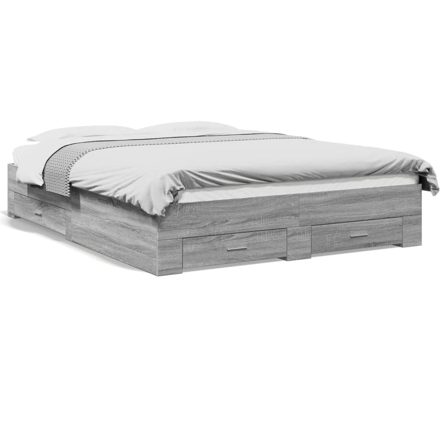 Bedframe met lades bewerkt hout grijs sonoma eiken 150x200 cm