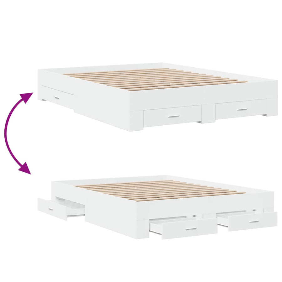 Bedframe met lades bewerkt hout wit 140x200 cm