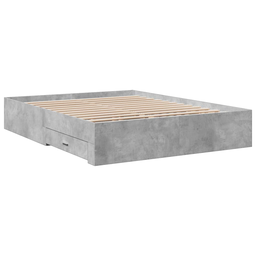 Bedframe met lades bewerkt hout betongrijs 140x200 cm