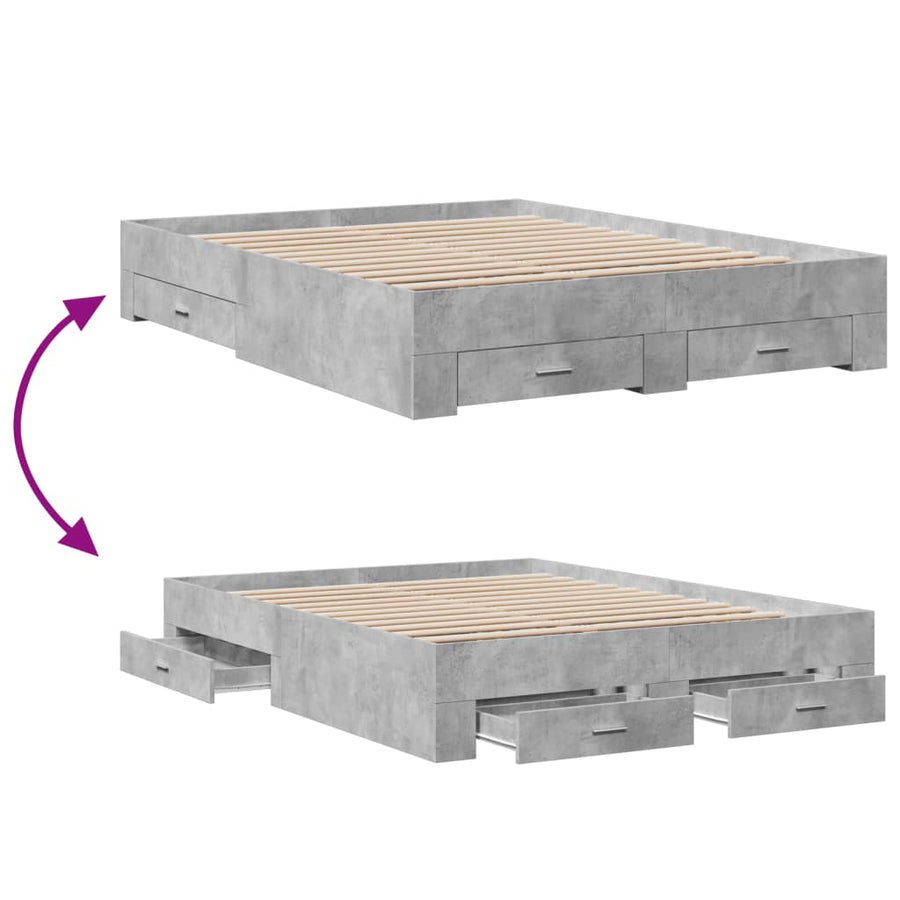 Bedframe met lades bewerkt hout betongrijs 140x200 cm