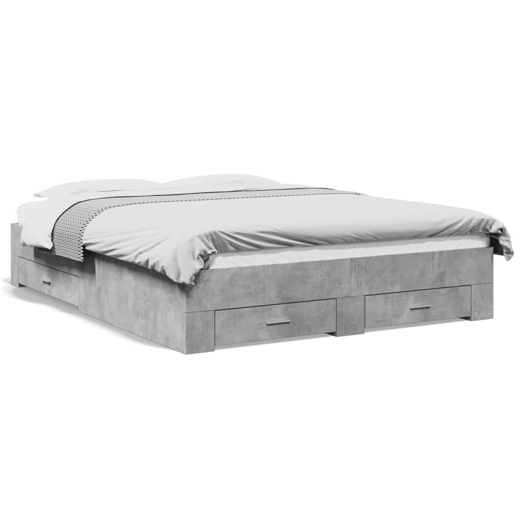Bedframe met lades bewerkt hout betongrijs 140x200 cm