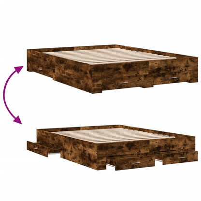 Bedframe met lades bewerkt hout gerookt eikenkleurig 140x200 cm