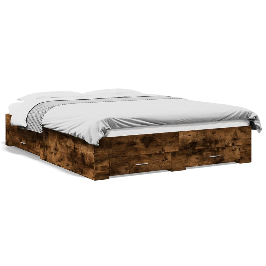 Bedframe met lades bewerkt hout gerookt eikenkleurig 140x200 cm