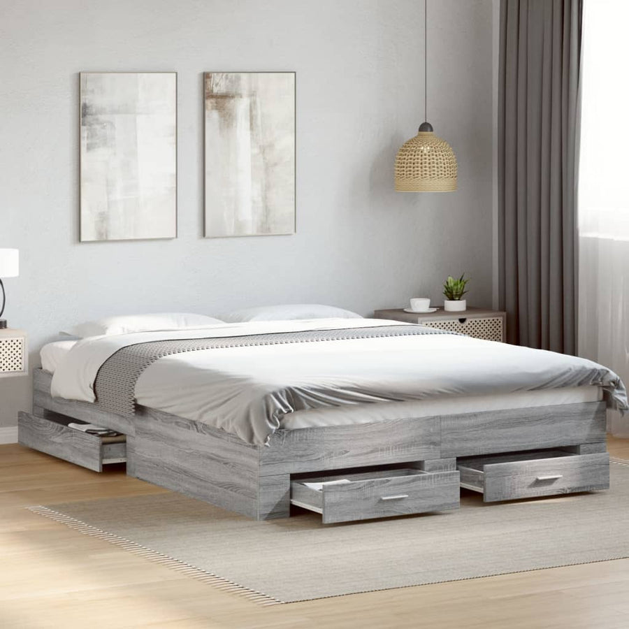 Bedframe met lades bewerkt hout grijs sonoma eiken 140x200 cm