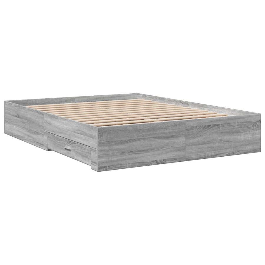 Bedframe met lades bewerkt hout grijs sonoma eiken 140x200 cm