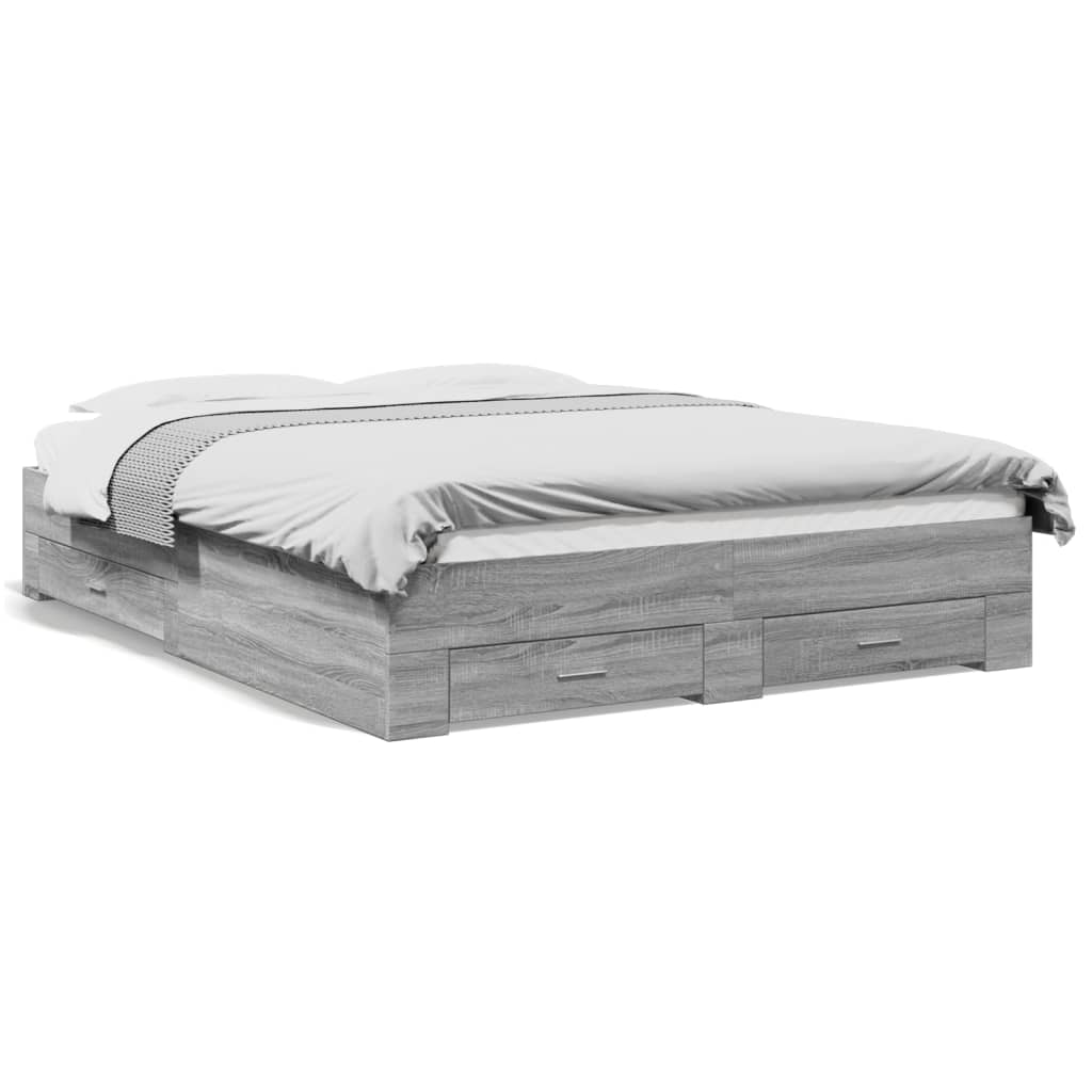 Bedframe met lades bewerkt hout grijs sonoma eiken 140x200 cm