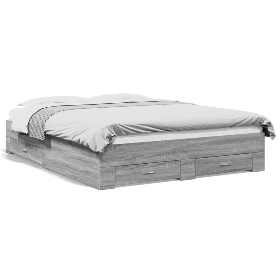 Bedframe met lades bewerkt hout grijs sonoma eiken 140x200 cm
