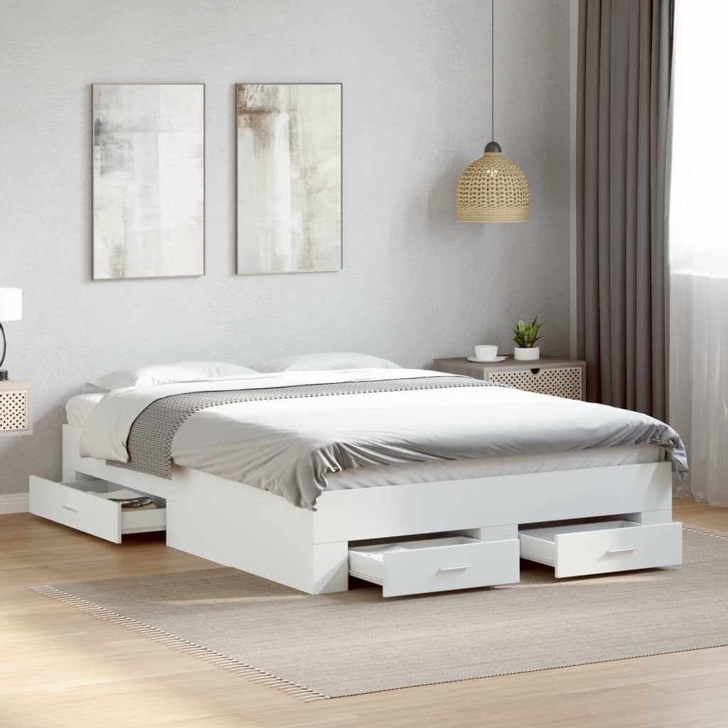 Bedframe met lades bewerkt hout wit 120x200 cm
