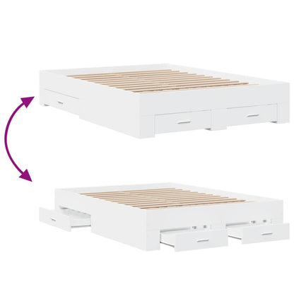 Bedframe met lades bewerkt hout wit 120x200 cm