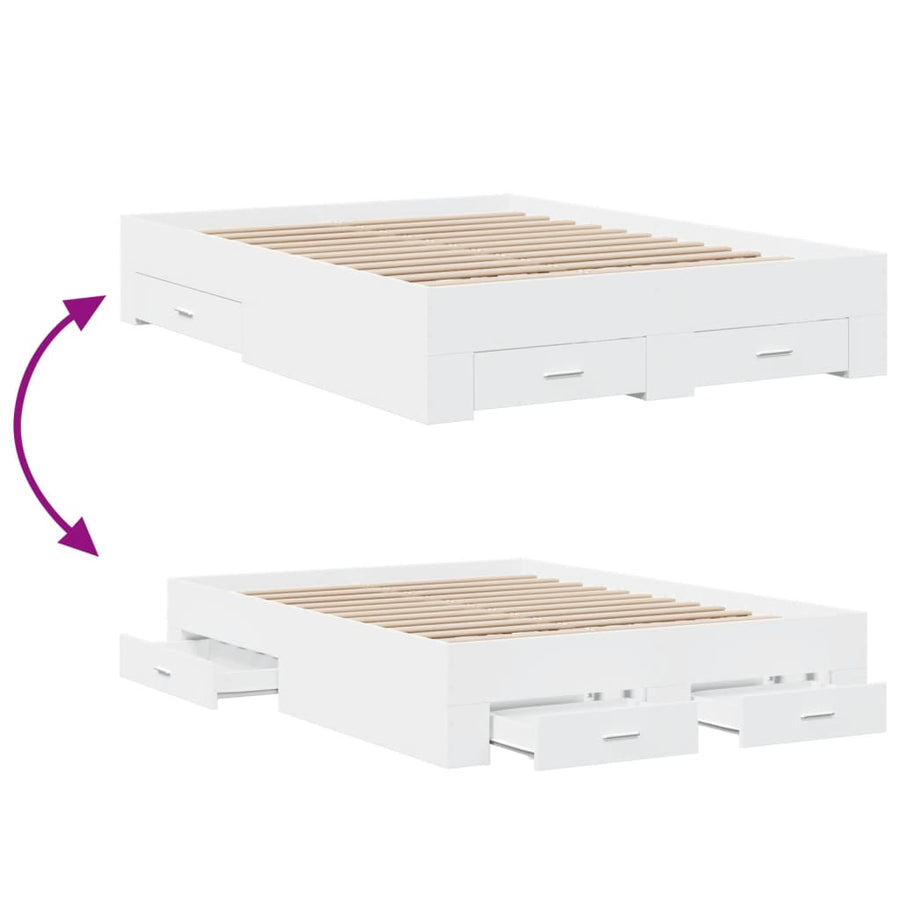 Bedframe met lades bewerkt hout wit 120x200 cm