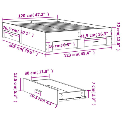 Bedframe met lades bewerkt hout wit 120x200 cm