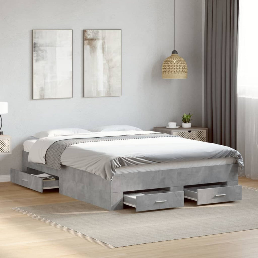 Bedframe met lades bewerkt hout betongrijs 120x200 cm