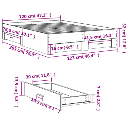 Bedframe met lades bewerkt hout betongrijs 120x200 cm
