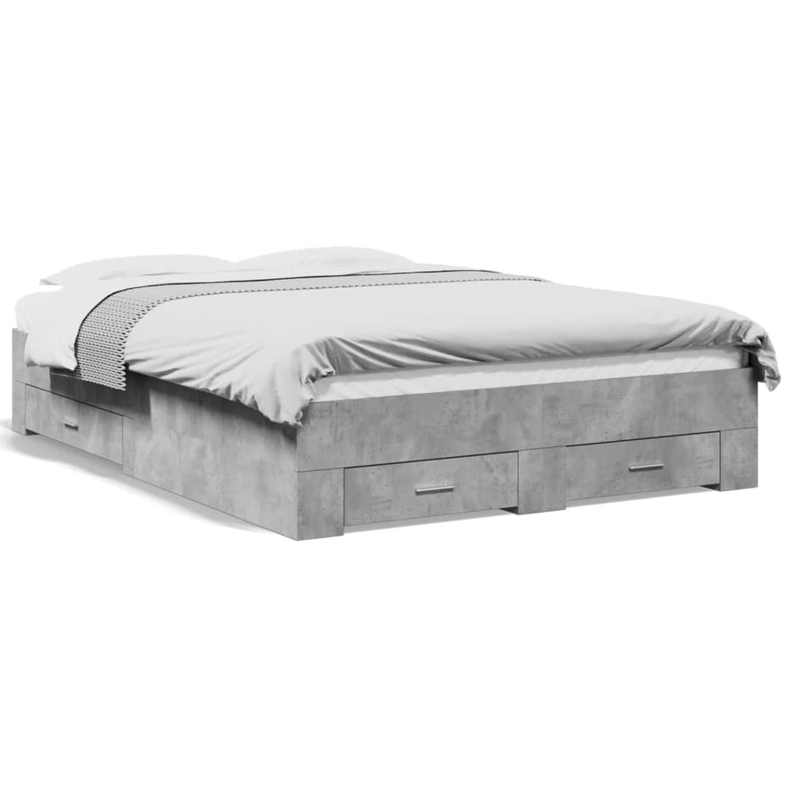 Bedframe met lades bewerkt hout betongrijs 120x200 cm