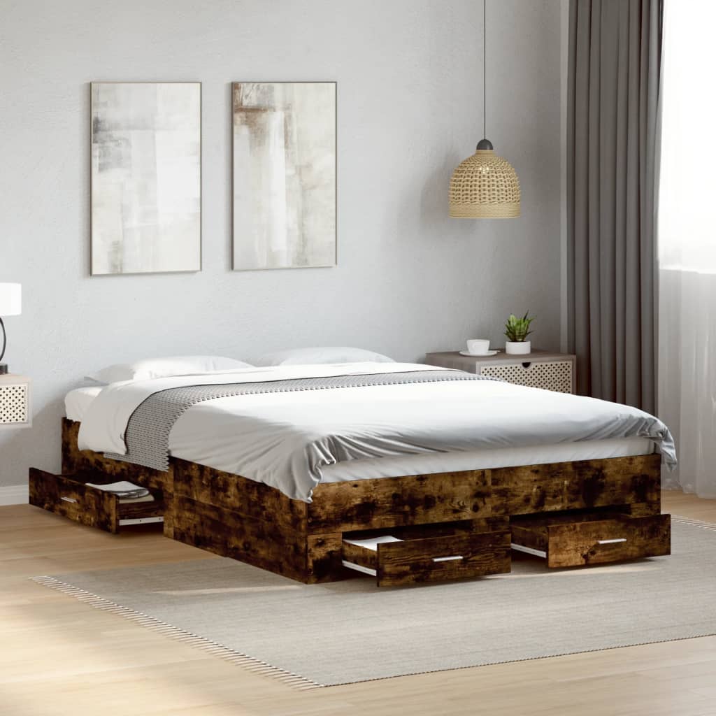 Bedframe met lades bewerkt hout gerookt eikenkleurig 120x200 cm