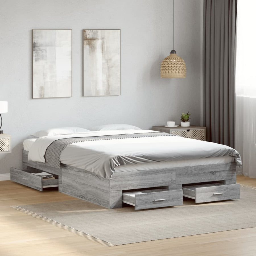 Bedframe met lades bewerkt hout grijs sonoma eiken 120x200 cm