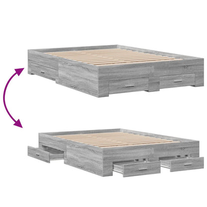 Bedframe met lades bewerkt hout grijs sonoma eiken 120x200 cm