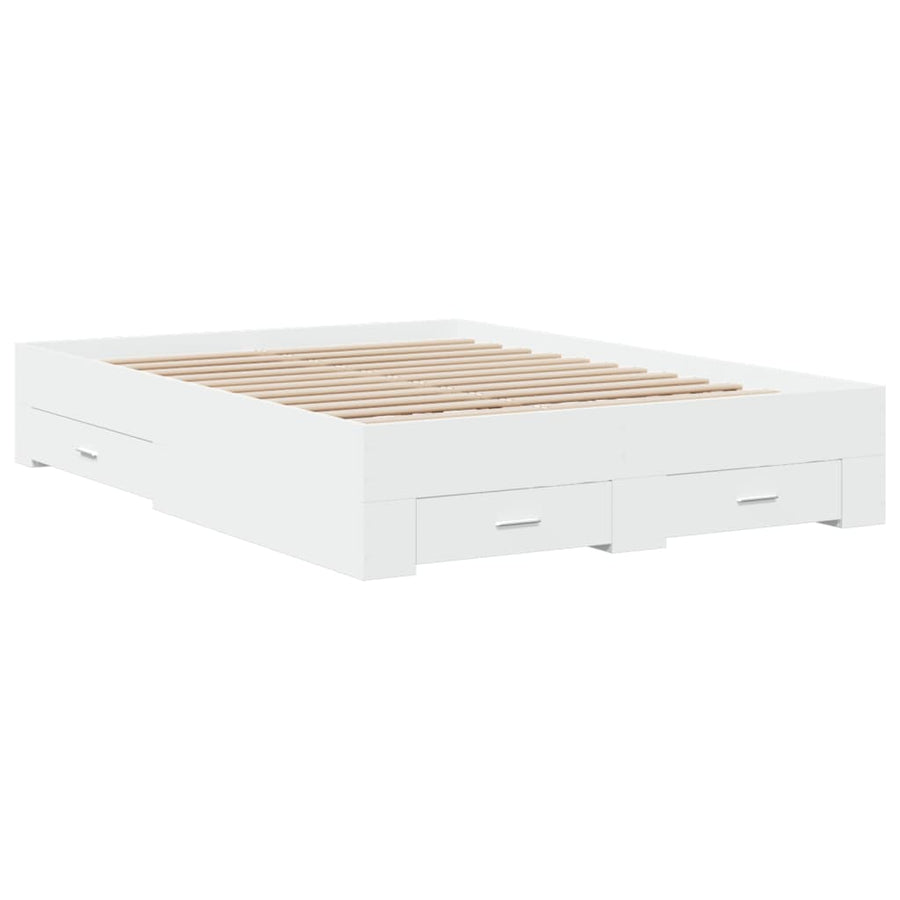 Bedframe met lades bewerkt hout wit 140x190 cm