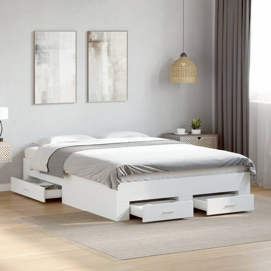 Bedframe met lades bewerkt hout wit 140x190 cm