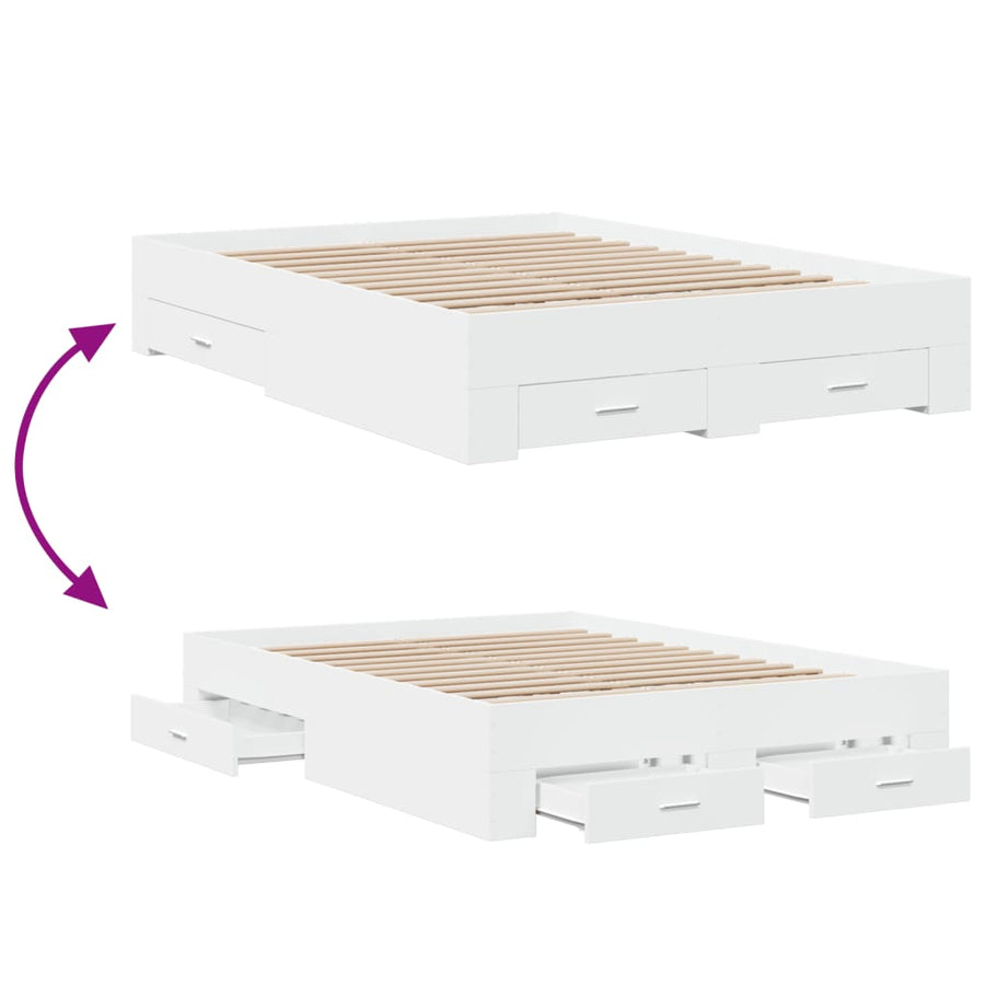 Bedframe met lades bewerkt hout wit 140x190 cm