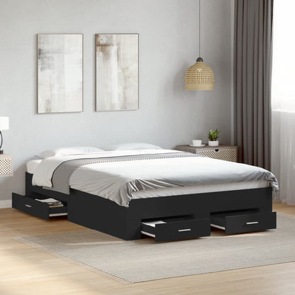 Bedframe met lades bewerkt hout zwart 140x190 cm