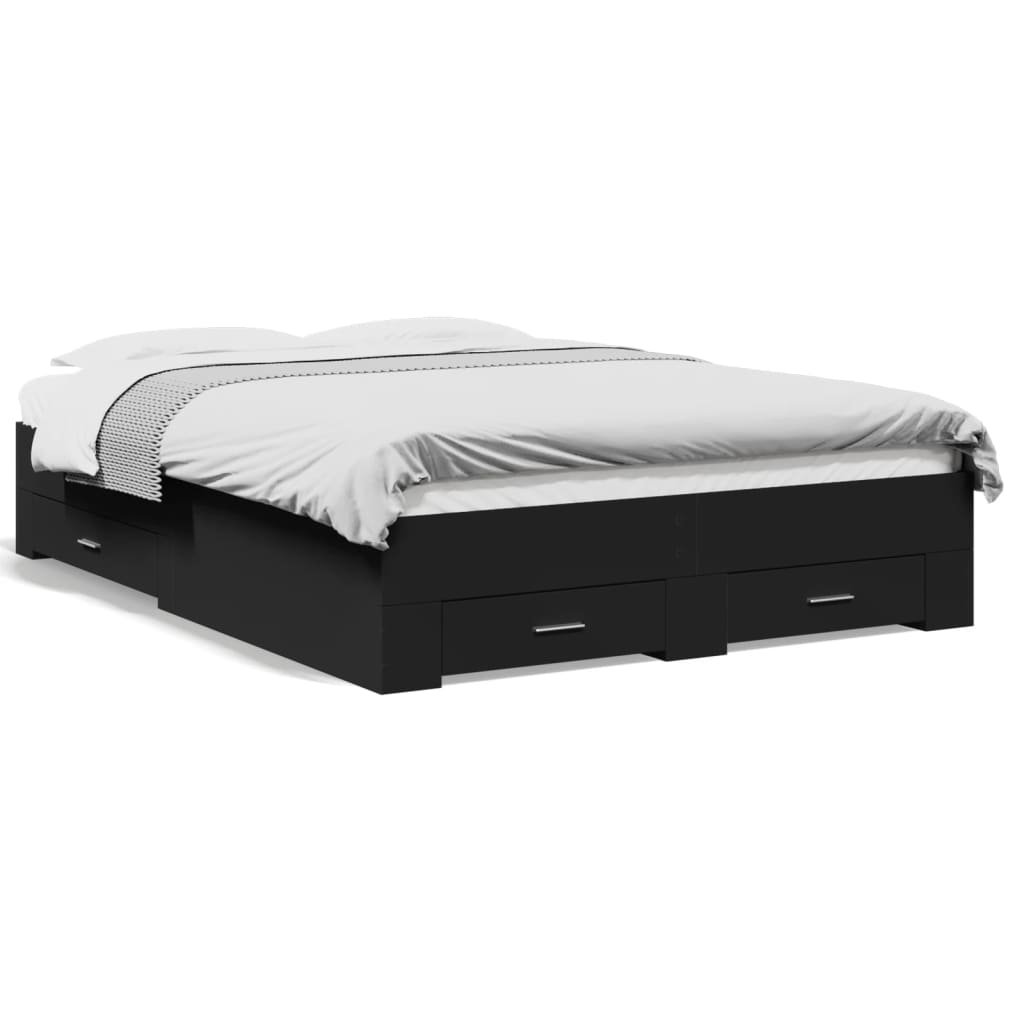 Bedframe met lades bewerkt hout zwart 140x190 cm
