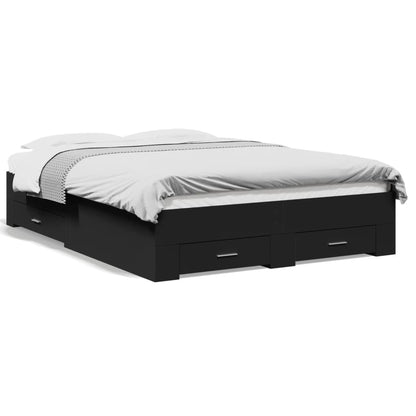 Bedframe met lades bewerkt hout zwart 140x190 cm