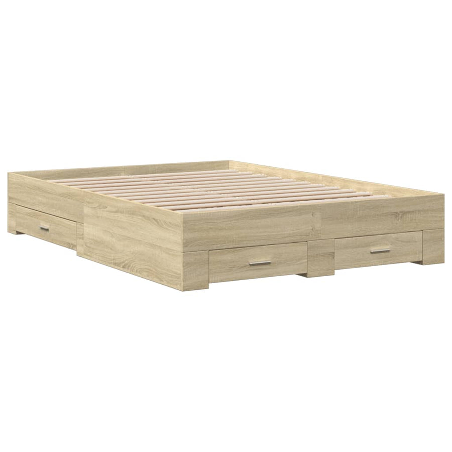 Bedframe met lades bewerkt hout sonoma eikenkleurig 140x190 cm