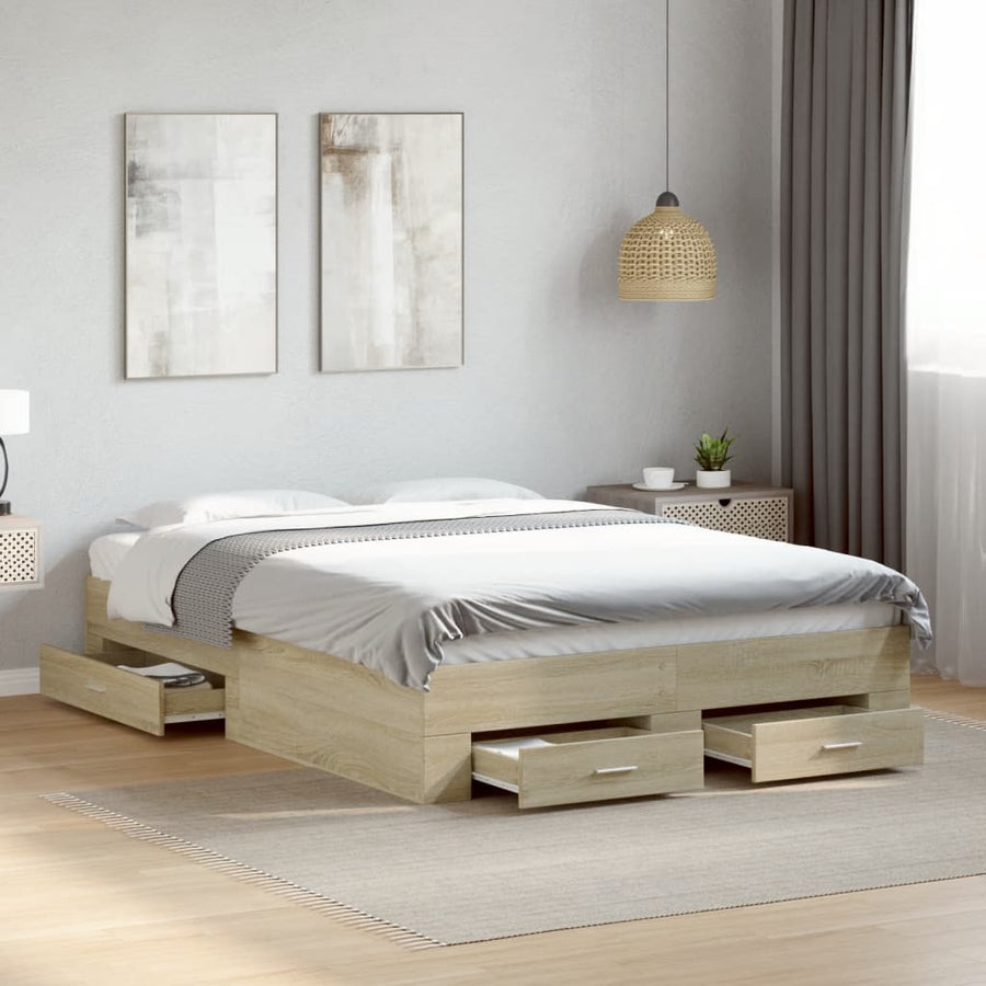 Bedframe met lades bewerkt hout sonoma eikenkleurig 140x190 cm