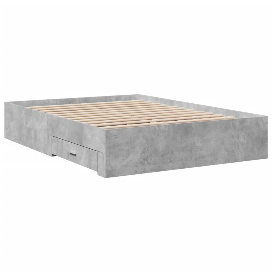 Bedframe met lades bewerkt hout betongrijs 140x190 cm