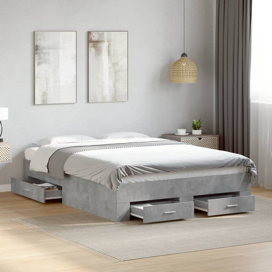 Bedframe met lades bewerkt hout betongrijs 140x190 cm