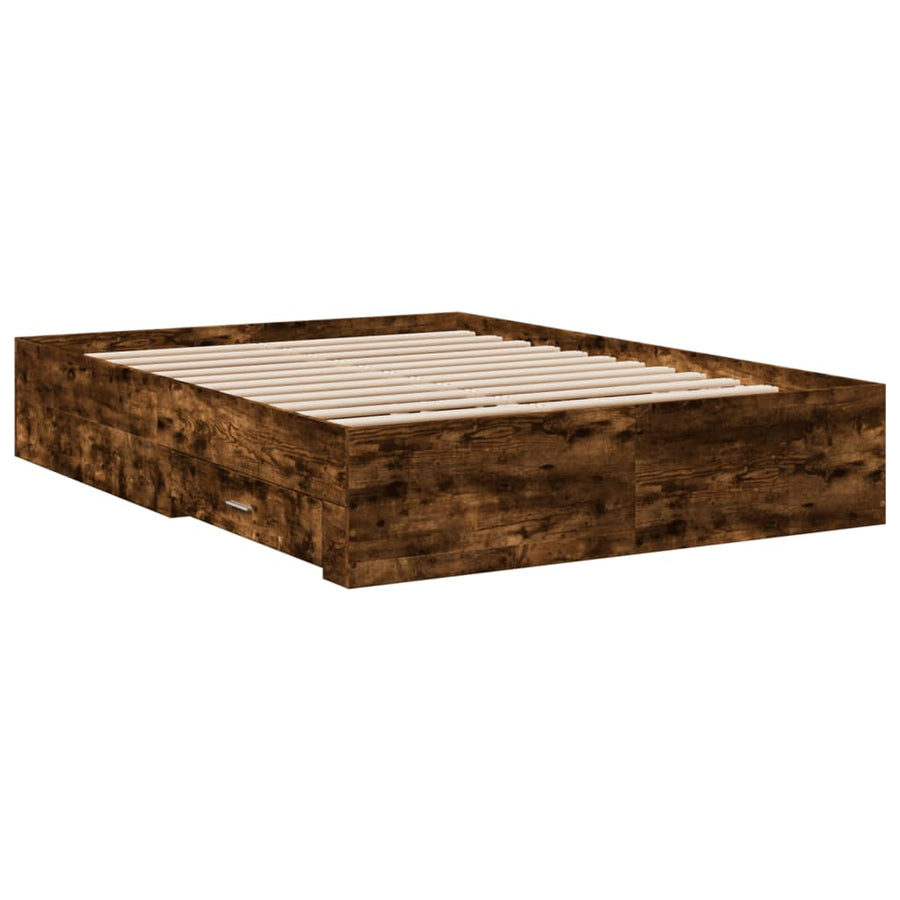 Bedframe met lades bewerkt hout gerookt eikenkleurig 140x190 cm