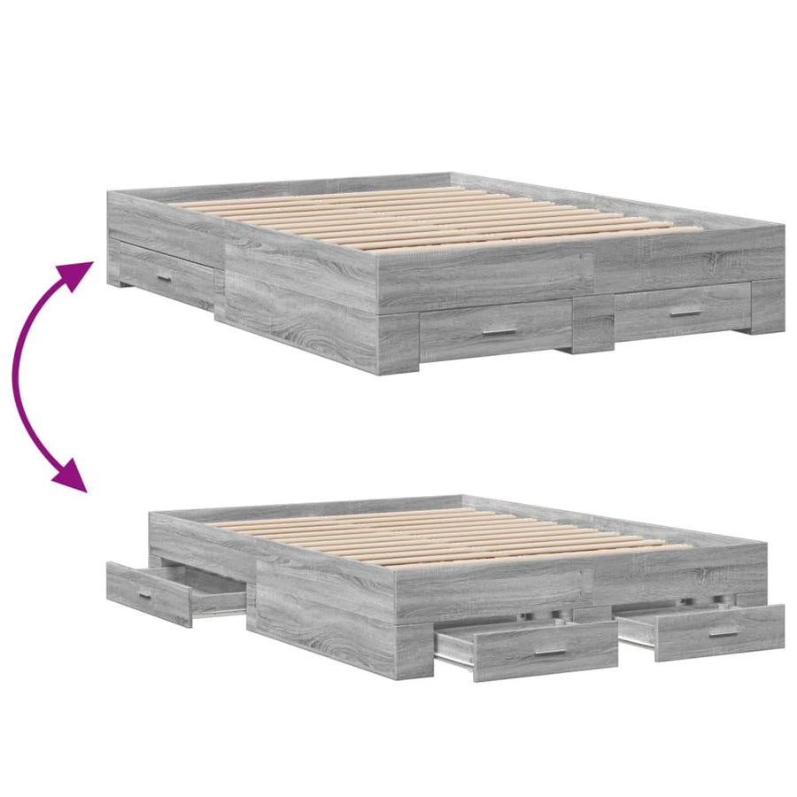 Bedframe met lades bewerkt hout grijs sonoma eiken 140x190 cm