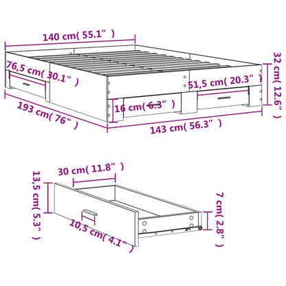 Bedframe met lades bewerkt hout grijs sonoma eiken 140x190 cm