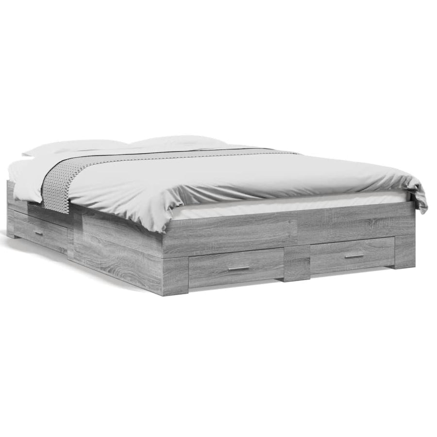 Bedframe met lades bewerkt hout grijs sonoma eiken 140x190 cm