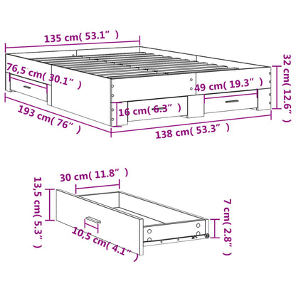 Bedframe met lades bewerkt hout bruin eikenkleurig 135x190 cm