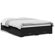 Bed frame with drawers engineered wood brown oak 135x190 cm