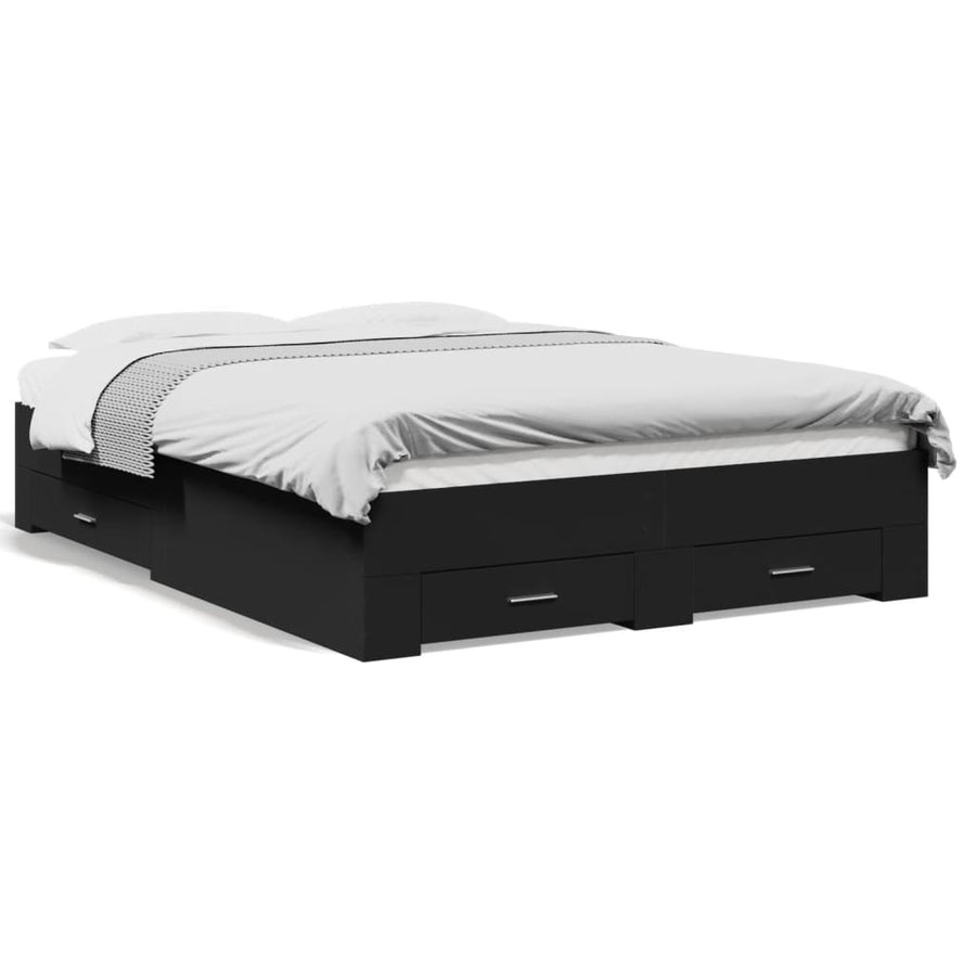 Bedframe met lades bewerkt hout bruin eikenkleurig 135x190 cm