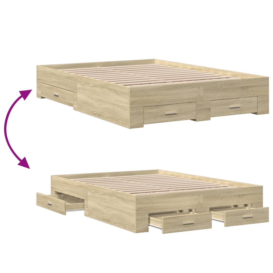 Bedframe met lades bewerkt hout sonoma eikenkleurig 135x190 cm