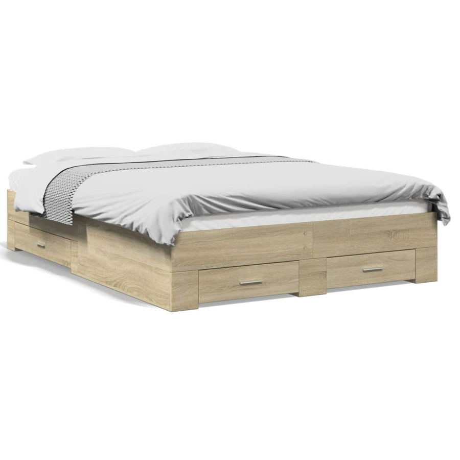 Bedframe met lades bewerkt hout sonoma eikenkleurig 135x190 cm