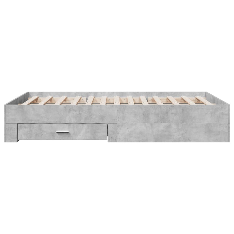 Bedframe met lades bewerkt hout betongrijs 135x190 cm