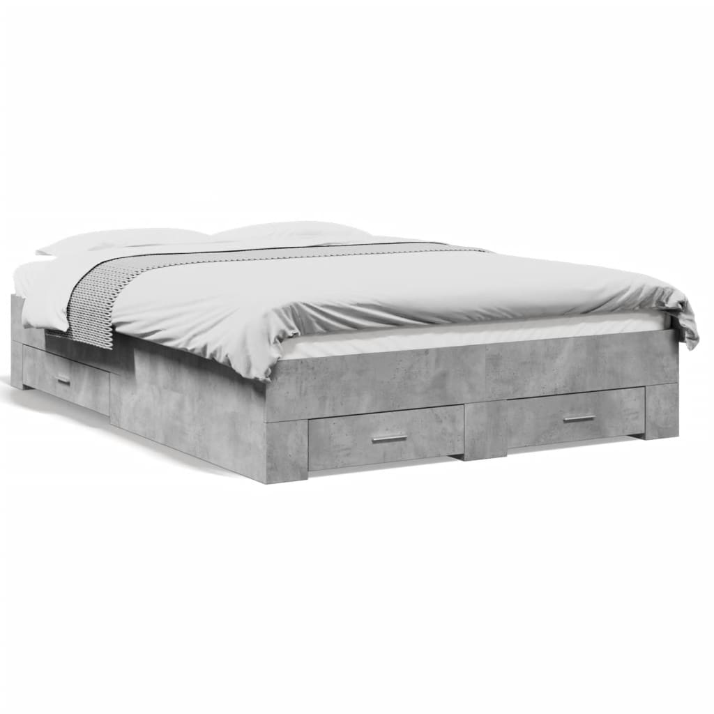 Bedframe met lades bewerkt hout betongrijs 135x190 cm