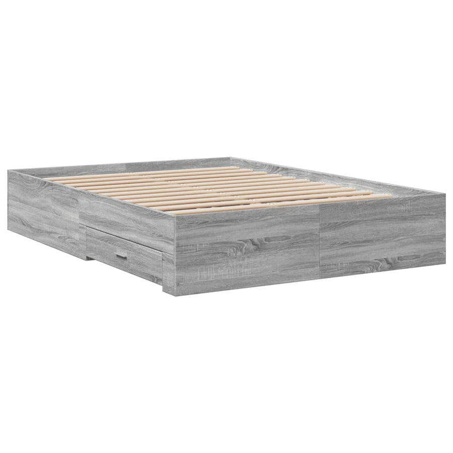 Bedframe met lades bewerkt hout grijs sonoma eiken 135x190 cm