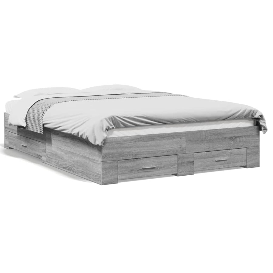 Bedframe met lades bewerkt hout grijs sonoma eiken 135x190 cm