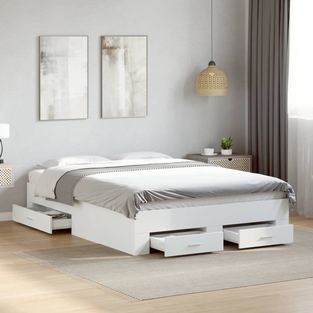 Bedframe met lades bewerkt hout wit 120x190 cm