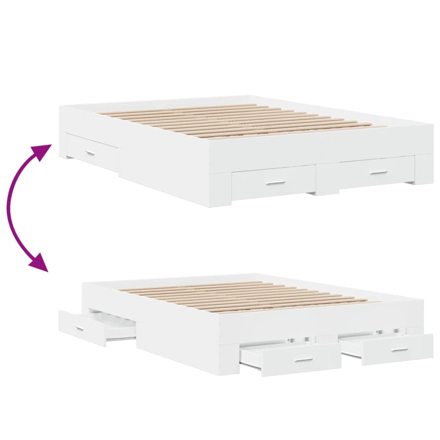 Bedframe met lades bewerkt hout wit 120x190 cm