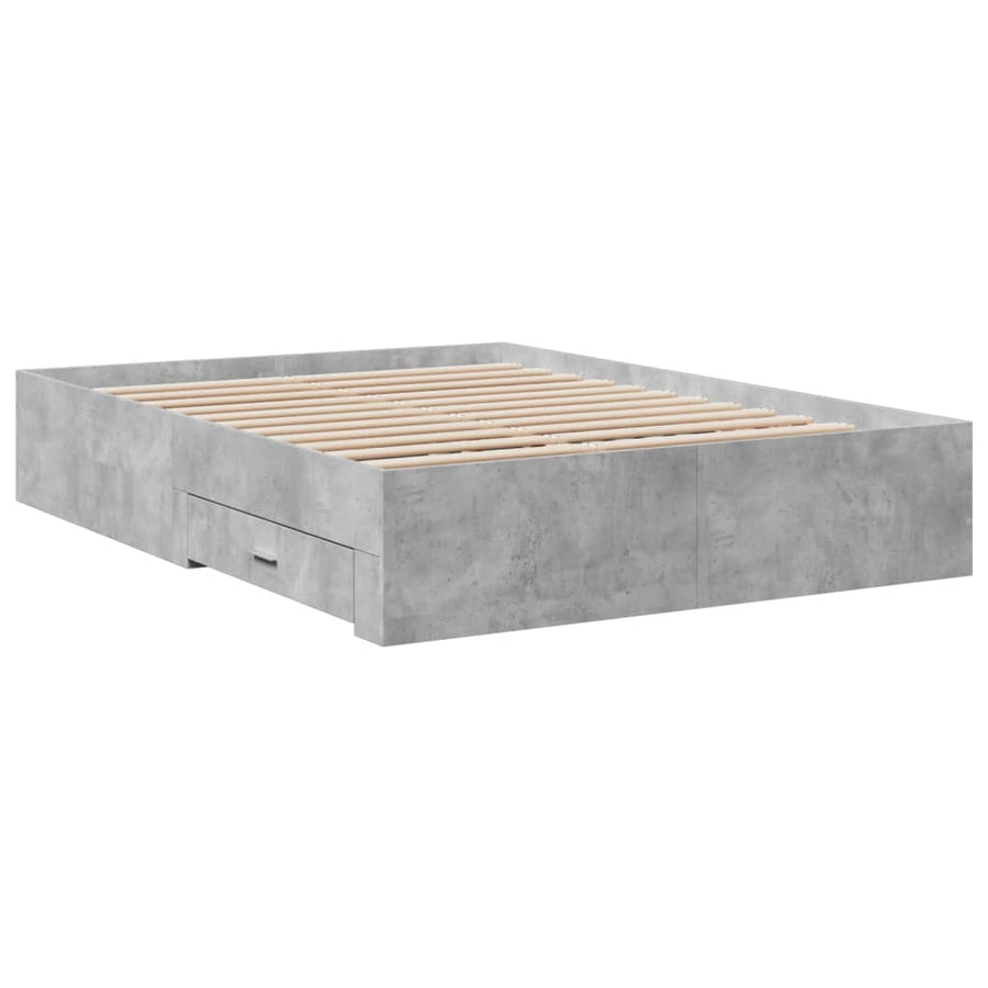 Bedframe met lades bewerkt hout betongrijs 120x190 cm